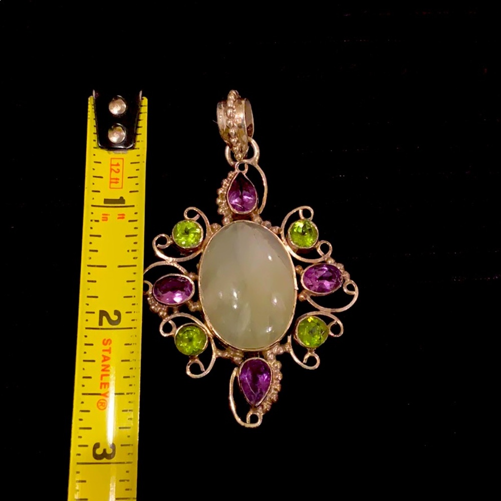 Nepal Sterling Silver Pendent Shell Amethyst Peridot - Picture 6 of 7